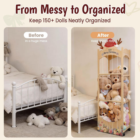 Stuffed Animal Storage,Christmas Reindeer Stuffed Animal Organizer, Movable Stuffed Animal Holder with Elastic Cords