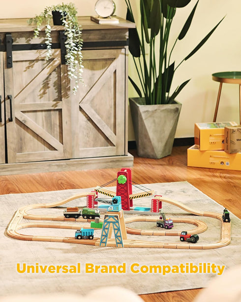 52 Set Set 3+ SainSmart Jr. Wooden Train Track PCS, Track Expansion Compatible with All Major Brands Toddler Railway