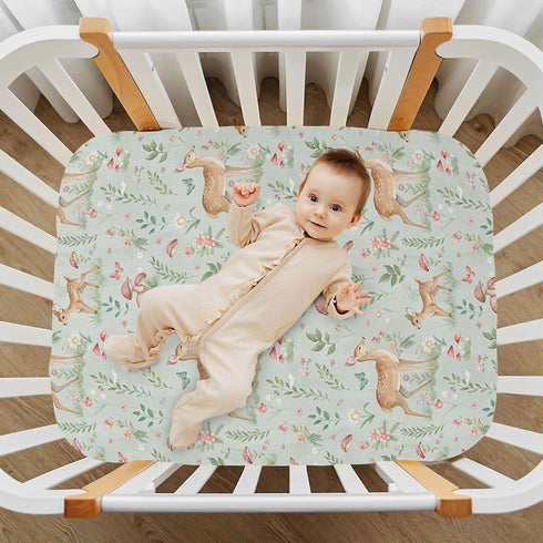 Burbuja 27 39 Fitted Crib Sheet for Girls and Boys, Woodland Fawn Soft Breathable Crib Sheet for Standard Crib