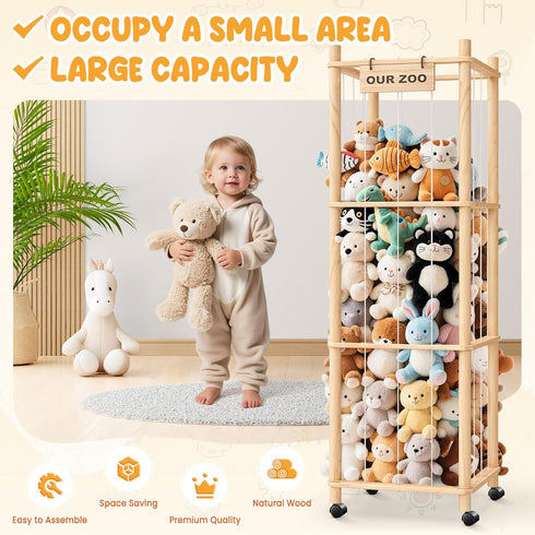 WORLDMX Stuffed Animal Zoo Organizer with Wheels Extra Large Plush Storage Cage, Stuffed Animal Holder & Stuffed Animal