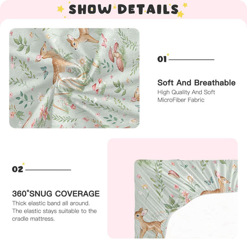 Burbuja 27 39 Fitted Crib Sheet for Girls and Boys, Woodland Fawn Soft Breathable Crib Sheet for Standard Crib