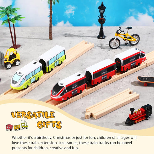 Pack 16 Liliful of Wooden Train Track Expansion Male-Male Female-Female Train Track Compatible with Most Trains