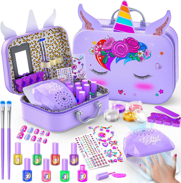 Kids Nail Polish Set for Girls, Non-Toxic All-in-One Nail Art Kit with