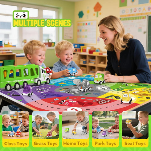 7-in-1 2 3 4 5 17" 6 2-5 Toddler Truck Toys for Year Old Boys - Longer Transport Eco Truck with Cute Pull Back Cars