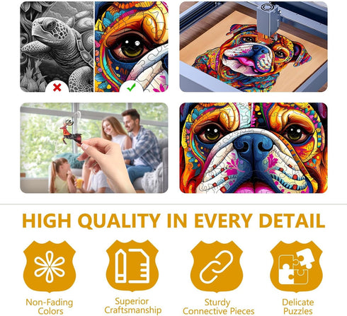 300 13.6 12.5in Wooden Puzzles for Adults - Advanced Bulldog Wood Puzzle, Unique Shape Wooden Jigsaw Puzzles