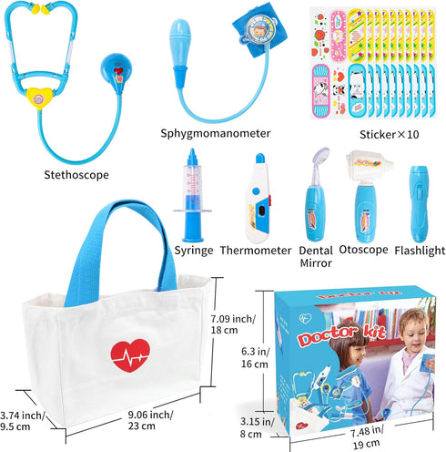 Liberry Doctor Kit for Toddlers 3-5 Years Old, 18-Piece Kids Medical Kit with Toy Stethoscope, Blue Doctor Bag