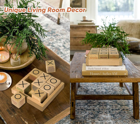 Conversation Cubes with Tic Tac Toe Game - Wooden Block for Family Game Night and Therapy Icebreaker
