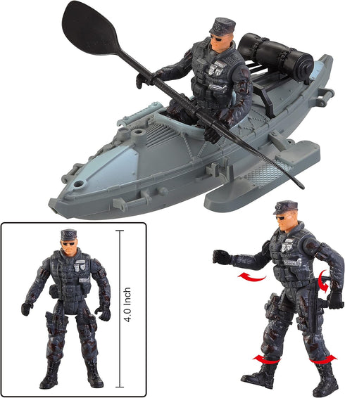 Set, 4-7, JOYIN Military Toy Airplane, Role Play Fighter Jet with Soliders, Army Men Action Figures, Snowmobile, Kayak