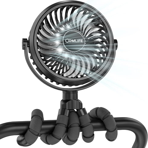 COMLIFE Baby Stroller Fan With Light, Rechargeable Battery Operated, Max 10Hrs Cooling, 3