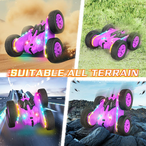 360 4WD Terucle Remote Control Car, Rc Cars Stunt RC Car Toys New Upgraded Strip Lights and Headlights Girl Toys