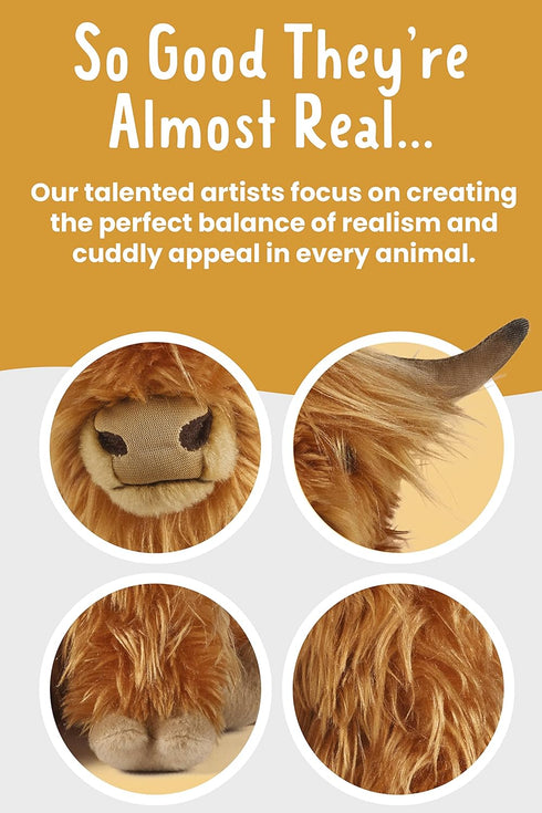 9 Inches Living Nature Highland Cow Brown Stuffed Animal | Premium Plush Farm Toy | Soft Toy Easter Gift for Kids |
