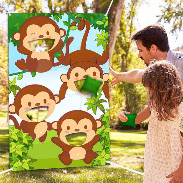 Blulu Jungle Safari Animals Bean Bag Toss Games - 3 Bean Bags, Safari Theme Party Games Decoration for Family Fun