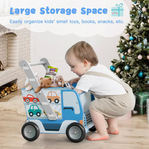 labebe 2-in-1 1-3 Baby Wooden Learning Walker, Toddler Push & Pull Toys Stroller Pushing Walker, Infant Sit to Stand