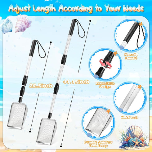Set 2 3-12 Beach Sand Toys with PCS Adjustable Shark Tooth Sifter, Collapsible Beach Bucket,Sandbox Shovels,Sand Castle