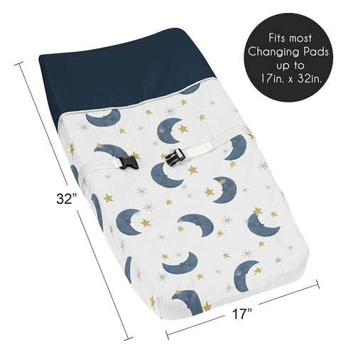 Sweet Jojo Designs Moon and Star Boy or Girl Baby Nursery Changing Pad Cover - Navy Blue and Gold Watercolor Celestial