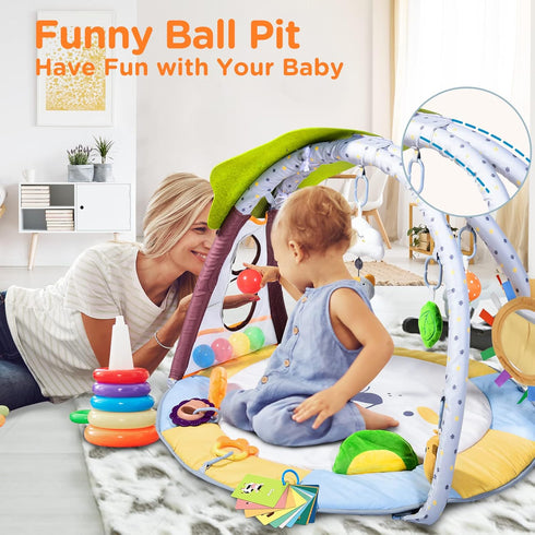 9 Lupantte Baby Gym Play Mat with Toys for Sensory and Motor Skill Development Language Discovery, Thicker Non-Slip