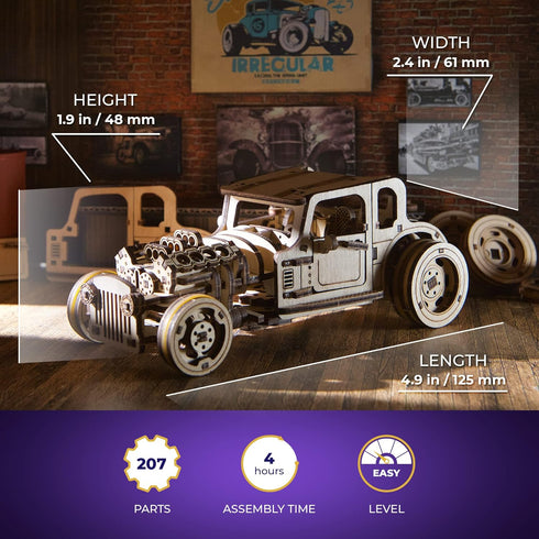 UGEARS 3D Car Model Puzzle, Hot Rod Furious Mouse with Dual Engines, Realistic Scaling Model Kits for All Family