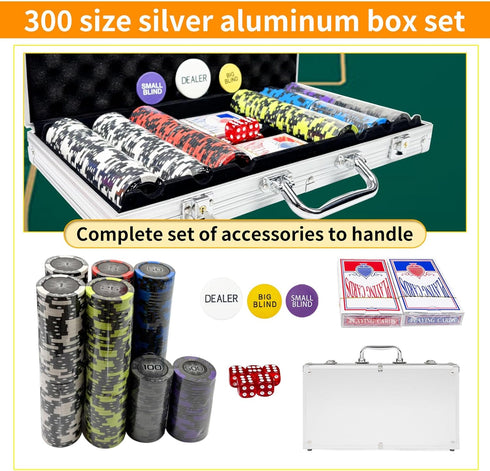 AIBETOMG Numbers,300Pcs Set Case,14 Set Poker Chips with Clay Poker Chips with Aluminum Travel Gram Casino Poker