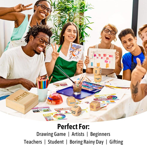 Inspiration Art Dice Set with Art Principles Cards - Color Wheel & Painting Knowledge, 9 Dice for Adults, Creative Gifts