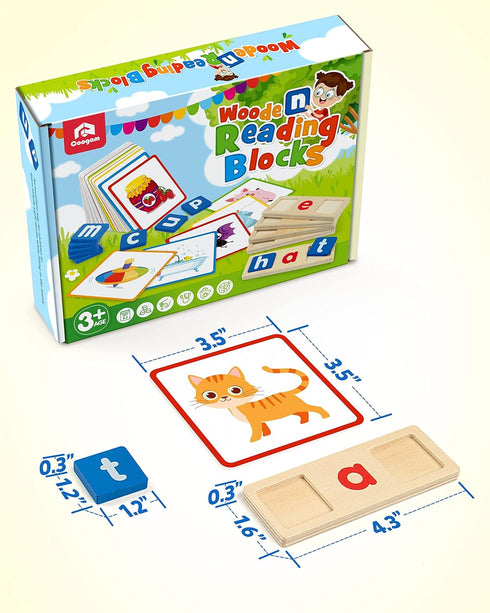 Coogam Wooden Short Vowel Reading Letters Sorting Spelling Games, CVC Words Learning Flashcards for Kids 3-5