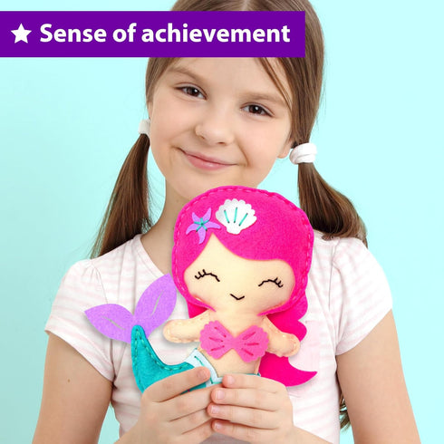 7 KRAFUN Mermaid Sea Animals Beginner Sewing Kit for Kids Art & Craft kit, Includes Soft Plush Dolls, Instructions