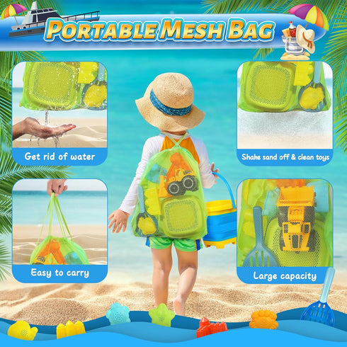 Set 1-3 4-8 Summer Collapsible Beach Sand Toys for Kids - Includes Bucket, Mesh Shovel, Filter Scooper & Castle Molds