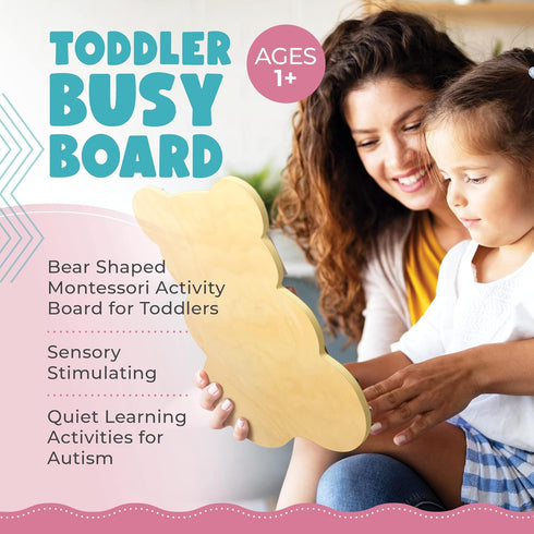 Busy Board for Toddlers, Bear Shaped Montessori Activity Board, Sensory Travel Toys for Quiet Learning