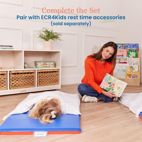 ECR4Kids 3-Section, 2in, Premium Folding Rest Mat, Sleeping Pad, Blue/Red