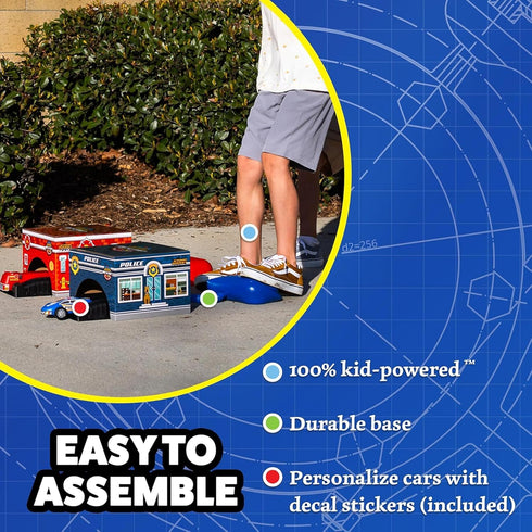 1 1 2 2 5+ Stomp Rocket Original Stomp Rescue Racers - Dueling Race Cars for Kids - Firetruck, Police Car, Launch Pads
