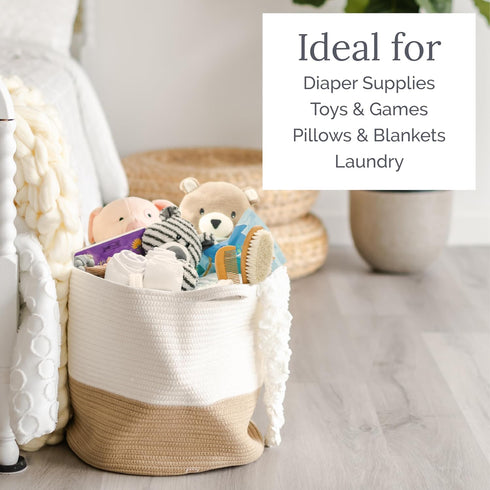 Natemia Extra Large Woven Storage Basket (20" x 20" x 14") - Baby Storage, Toy Organizer, Blanket Basket, Rope Baskets