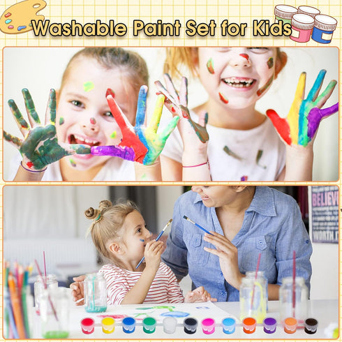 6 PCS Mini Paint Set, Kids Washable Acrylic Paint Strips Set with 12 Filled Colors, 12 Brushes, 6 Mixing Palettes