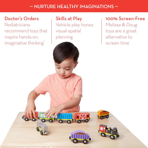 Melissa & Doug Wooden Magnetic Train Cars - 8 Piece Educational Skill-Building Toy for Boys and Girls
