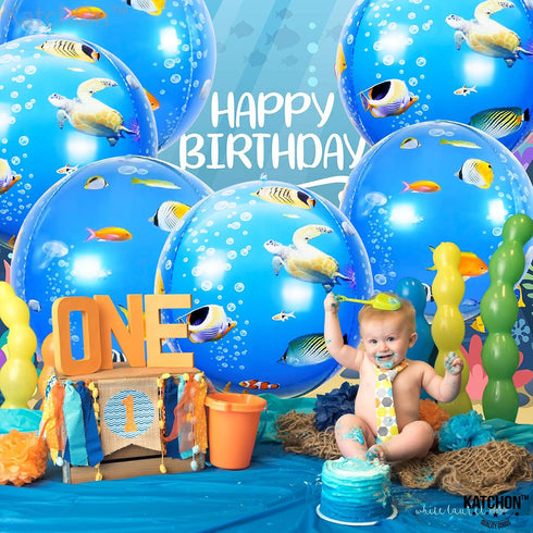 KatchOn Sea Turtle Balloons, 22 Inch, Pack of 6 - 4D Under The Sea Balloons for Ocean Theme Birthday Party