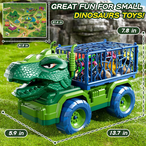 3-5 8 Set 5-7 Dinosaur Cars Truck Toys for Kids with Dinosaur Figures, Activity Play Mat, Jurassic Play for Boys