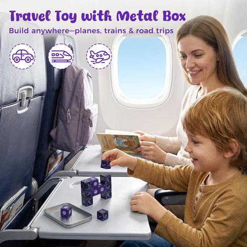 3 12PCS Set, otters Magnetic Blocks Portal Adventure Travel STEM Magnet Cubes with Metal Storage Box, Pocket-Sized