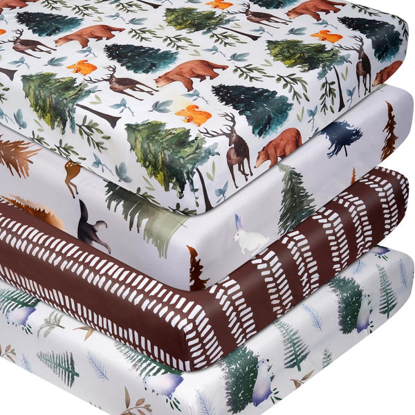 Fitted Baby Crib Sheets Set of 4, Unisex Crib Sheets for Boys