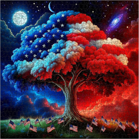 Larkipuzz 1000 Tree of Life Puzzles for Adults Pieces, United States Patriotic American Flag Jigsaw Puzzle, Challenging