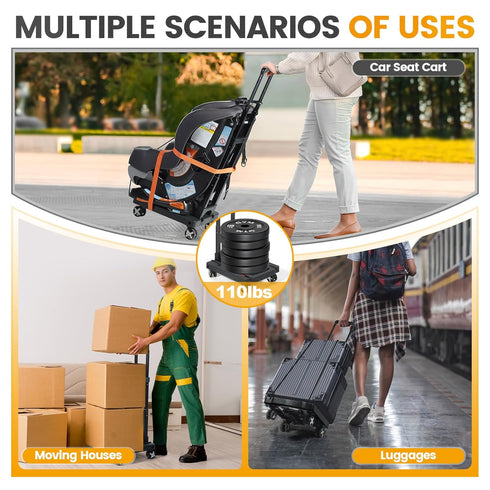 4 Orzbow Car Seat Dolly for Airport, Folding Car Seat Travel Cart with Wheels and Adjustable Handle, Carseat Roller