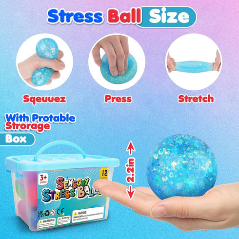 12 Pack 3-12 Stress Balls Fidget Sensory Toys: Squishy Stress Balls for Kids - Hand Therapy Sensory Ball