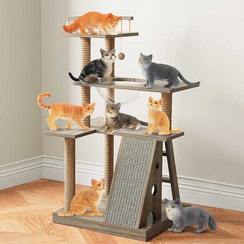 Toymany 8PCS Cat Figurines Set, Realistic Grey & Orange Cat Figures, Kitten Toys for Kids Birthday Gift