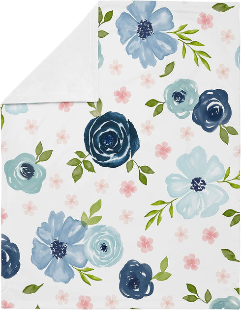 Sweet Jojo Designs Navy Blue and Pink Watercolor Floral Baby Girl Receiving Security Swaddle Blanket for Newborn