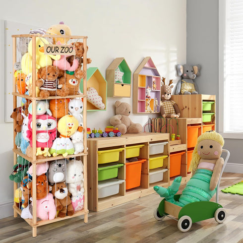 ACEPRUT ACE PRODUCT 52.3"x16.5", ACEPRUT Large Stuffed Animal Storage Natural Pine Wood Stuffed Animal Organizer Holder