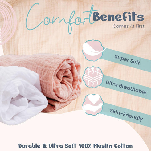 100% Muslin Changing Pad Cover Pack of 2, 32x16 Ultra Soft 120GSM Covers for Boys and Girls - Easy Wash