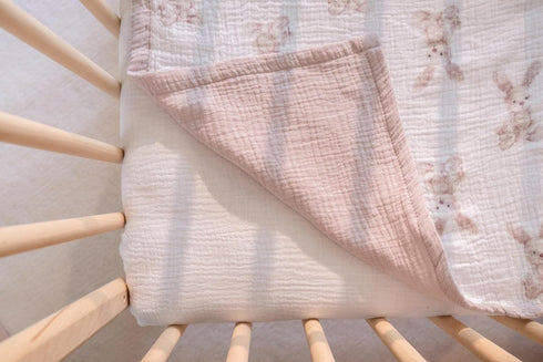 2 47"x 47" Little Jump Layers Muslin Cotton Baby Blankets - Bunny Toddler Quilt Crib Blanket - Gender Neutral Crib