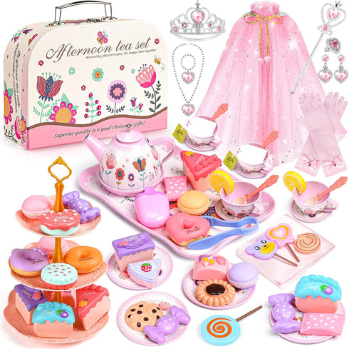 Tea Party Set for Little Girls, 63Pcs Pretend Play Toys, Princess Dress