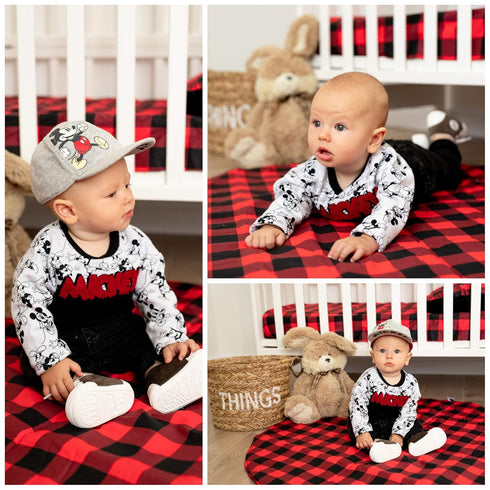 Woodland-Themed Baby Changing Pad Cover - Buffalo Plaid Design