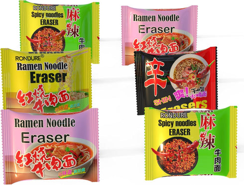 Fun Cute Erasers for Kids, 8 PCS Kawaii Big Food Erasers, Spicy Ramen Noodles Erasers