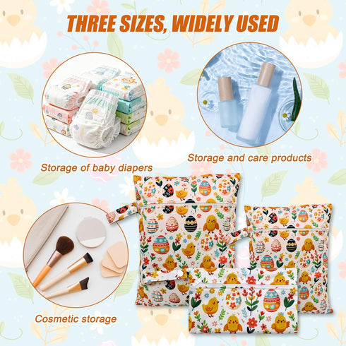 Ksheria 3pcs Cloth Diaper Wet Dry Bags Waterproof Reusable with Two Zippered Pockets Travel Beach Pool Daycare Soiled