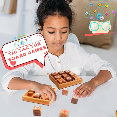 3 Sets Wooden Tic Tac Toe Games - Classic 3D Blocks Toys for Kids & Adults, Tabletop Strategy Games