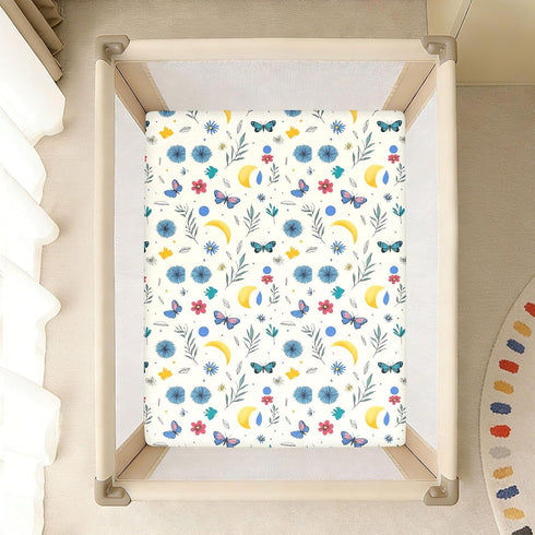 miaozhen 1 Pack 52x28 Cotton Baby Crib Sheets Soft Comfy Safaris Butterflies Cute Cartoon Crib Mattress Sheet